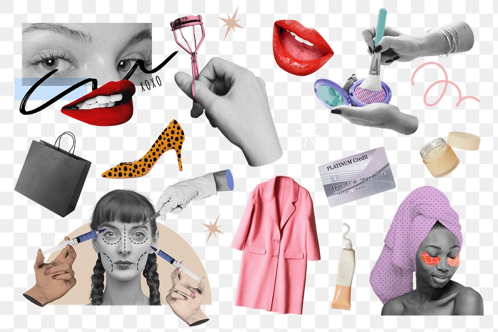 Fashion & beauty lifestyle png sticker set, transparent background