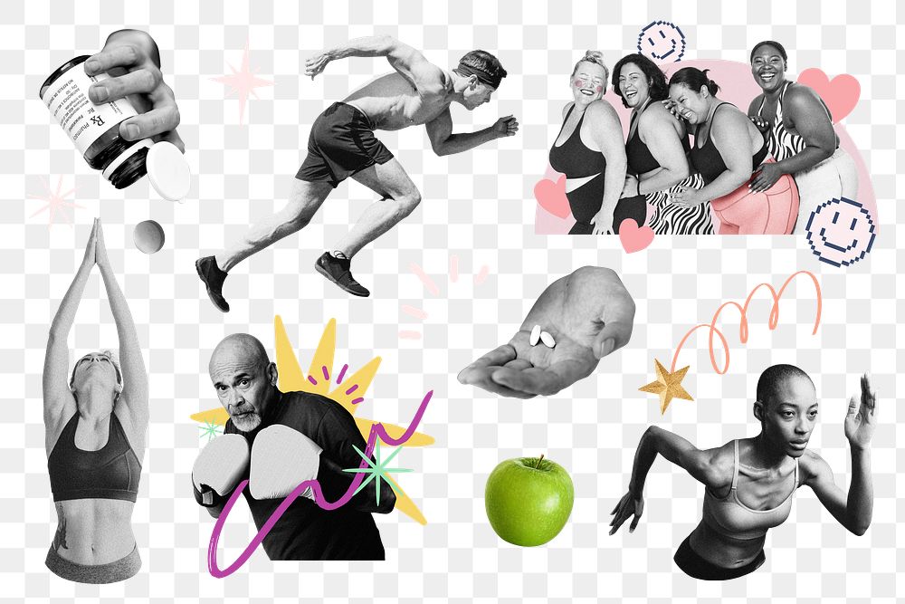 Sport & exercise lifestyle png sticker set, transparent background