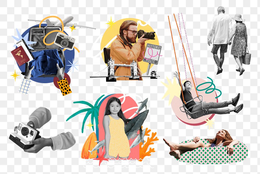 Travel lifestyle png sticker set, transparent background