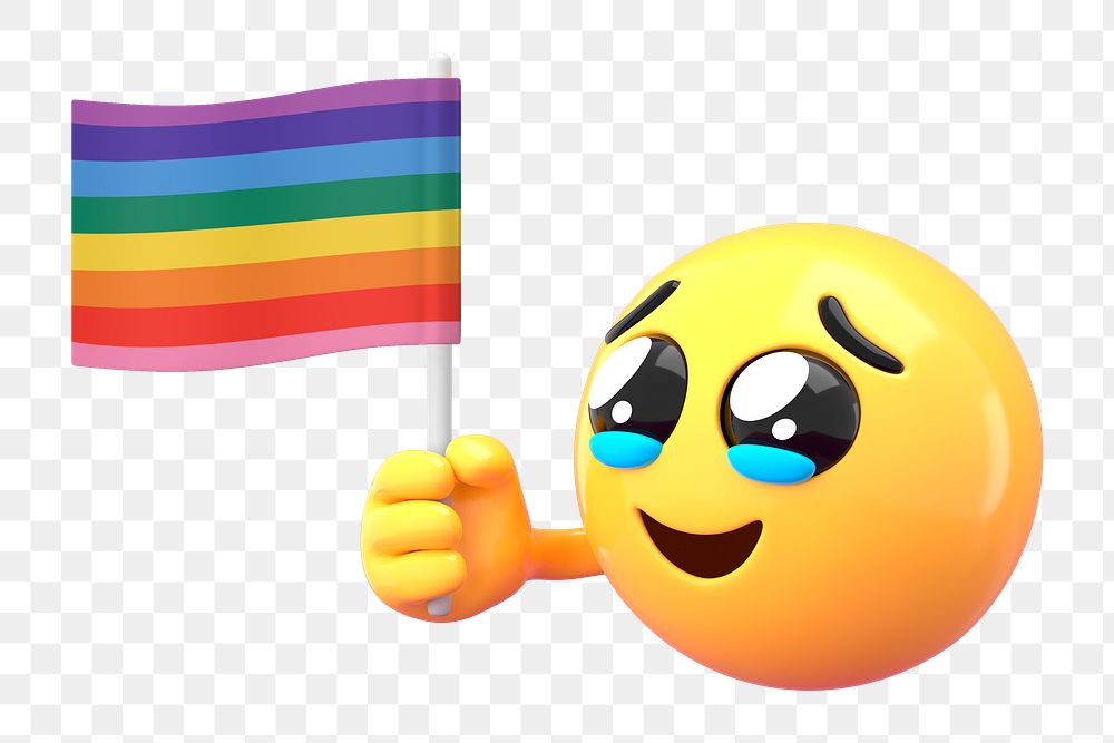 Emoticon holding LGBT flag png sticker, transparent background