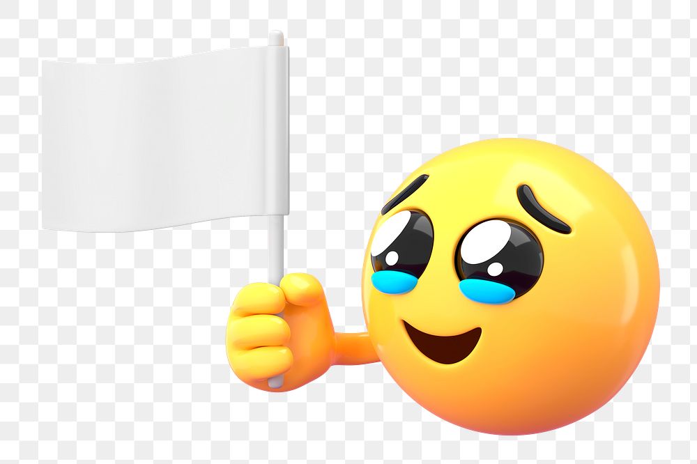 Emoji holding flag png mockup, 3D emoticon transparent background