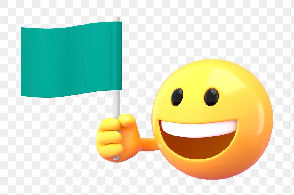 Png emoji holding flag mockup, 3D emoticon transparent background