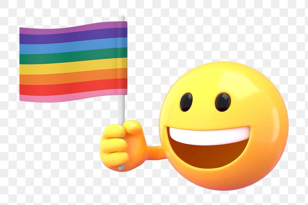 Emoji holding LGBT flag png sticker, transparent background