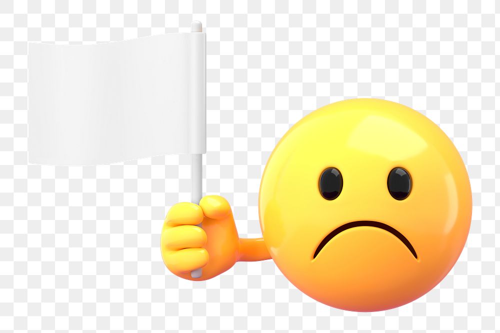 Png emoticon holding flag mockup, 3D emoji transparent background