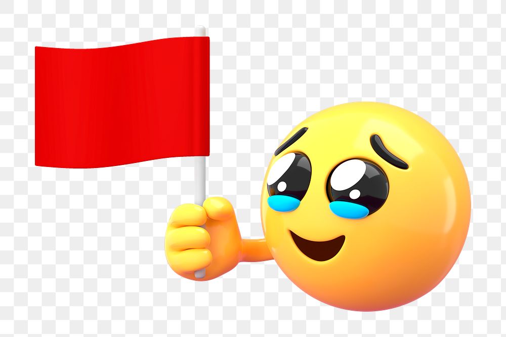Emoji png holding flag mockup, 3D emoticon transparent background