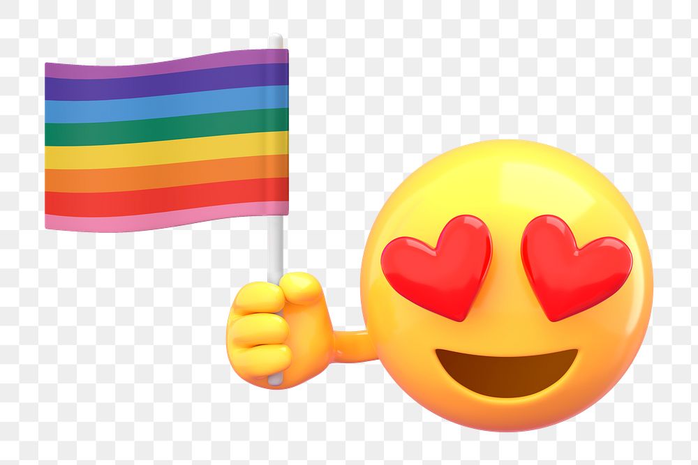 Emoticon png holding LGBT flag  sticker, transparent background