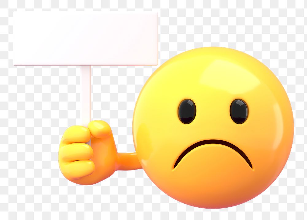 Emoticon holding sign png mockup, 3D emoji transparent background