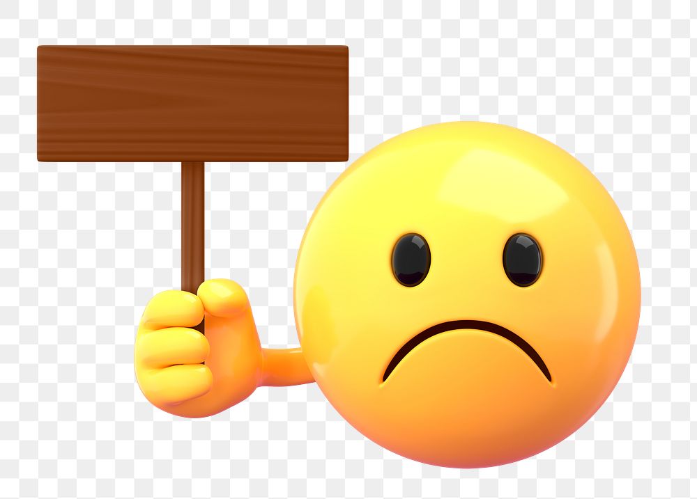 Emoticon png wooden sign mockup, 3D emoji transparent background