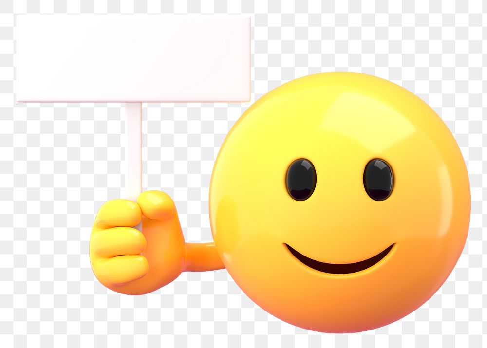 Emoticon holding sign png mockup, 3D emoji transparent background