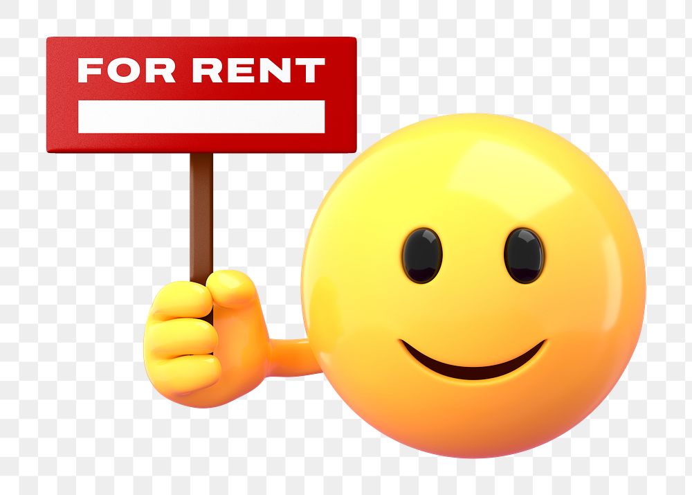 Png emoticon rent sign mockup, 3D rendered on transparent background