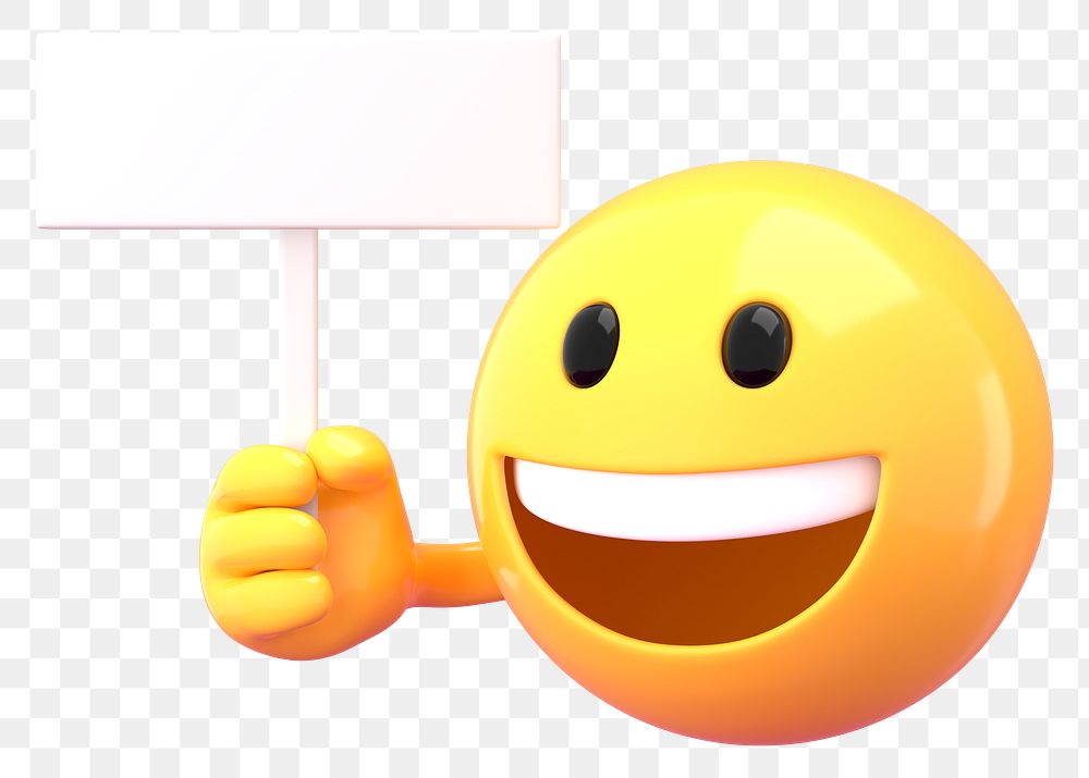 Emoji holding sign png mockup,  3D rendered on transparent background