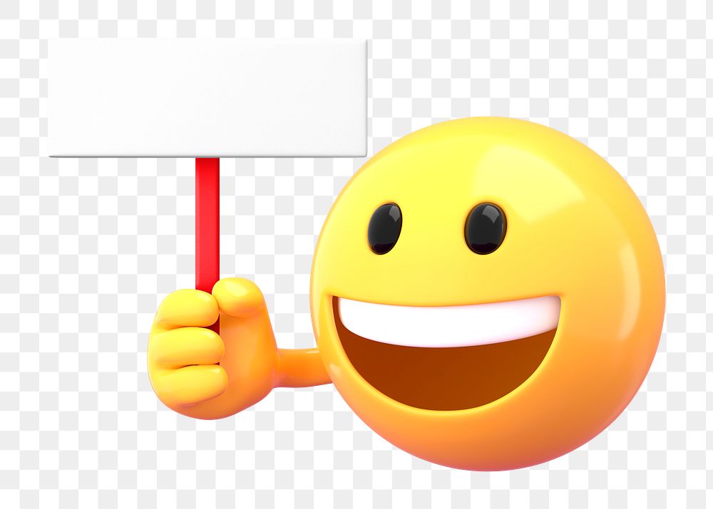 Emoji holding sign png mockup, 3D rendered on transparent background