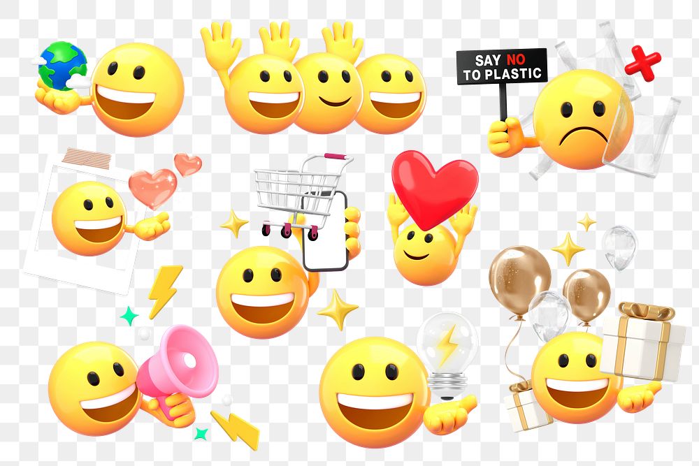 3D emoji & events png sticker set, transparent background