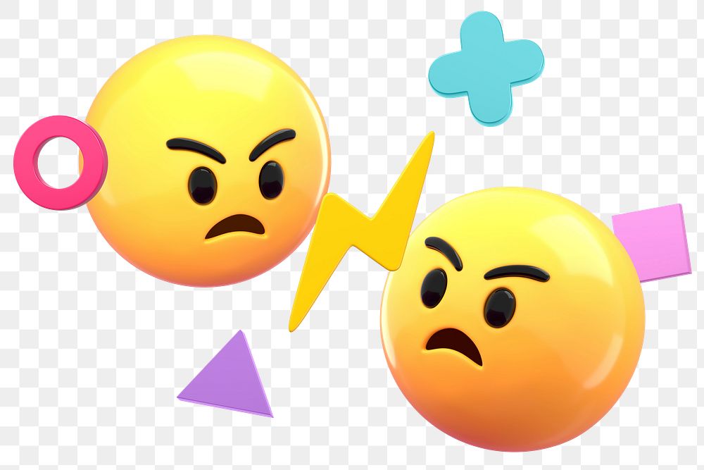 PNG 3D angry emoticons sticker, transparent background