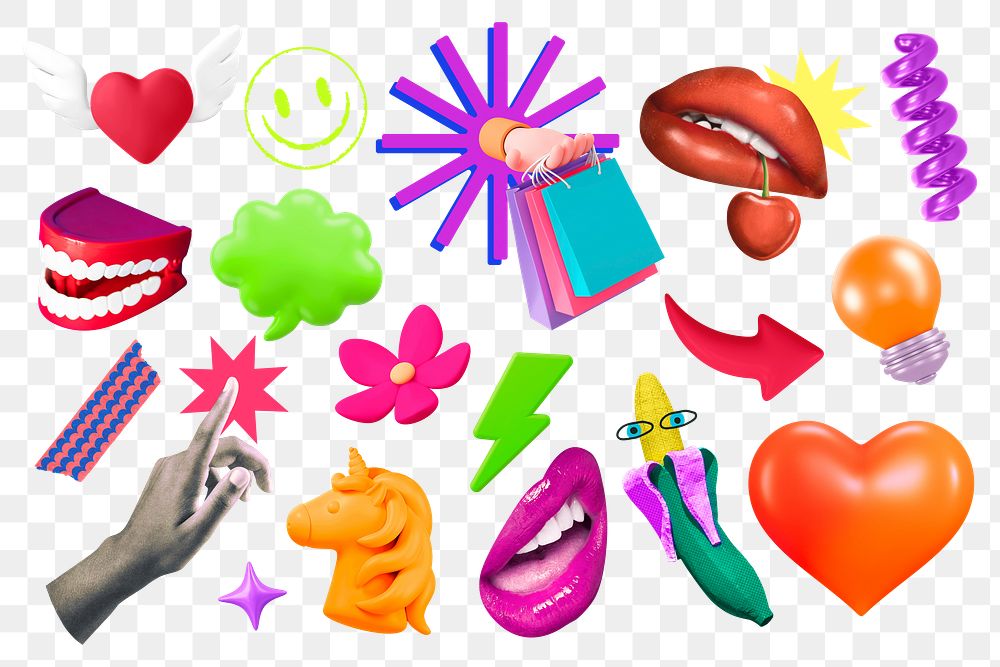 Funky icons png illustration sticker set, transparent background