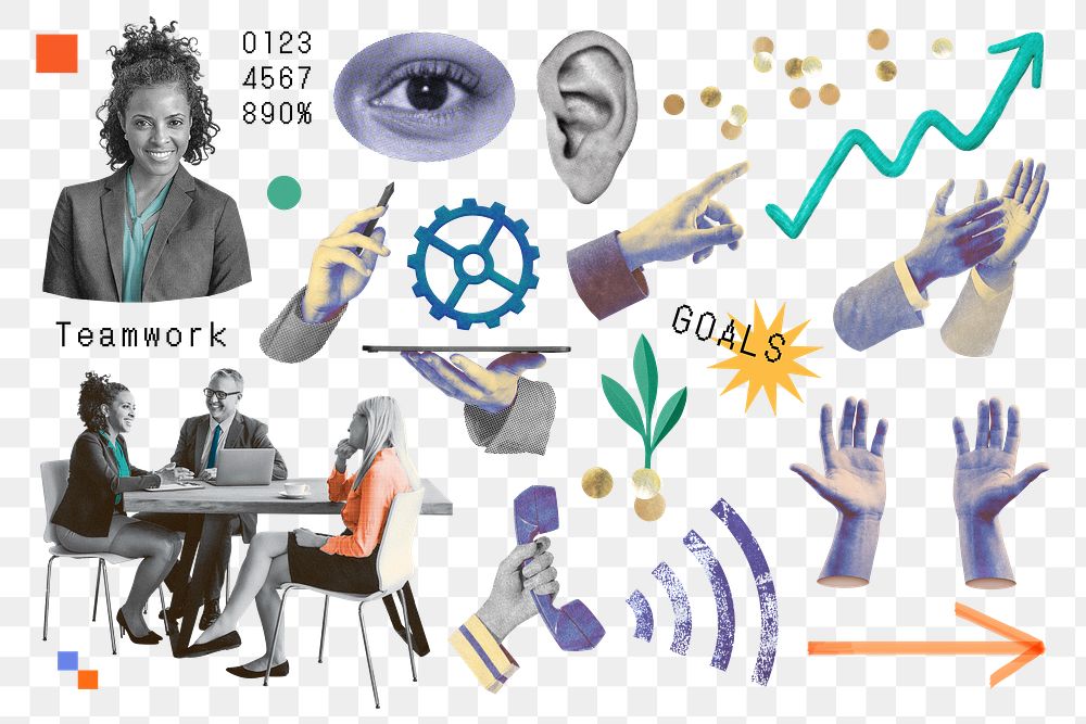 Business png illustration sticker set, transparent background