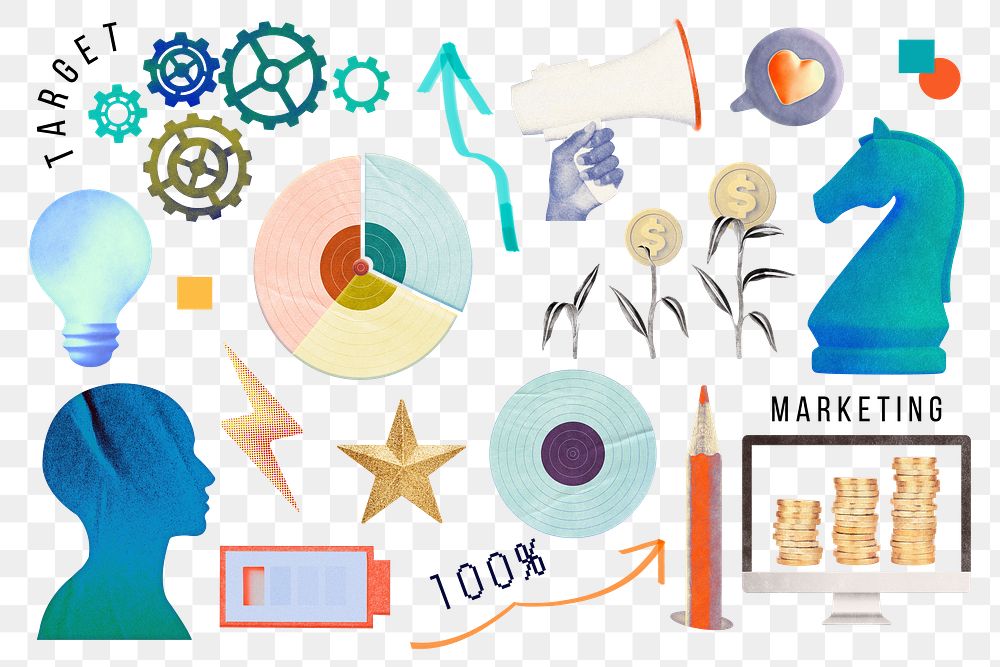 Marketing business png illustration sticker set, transparent background