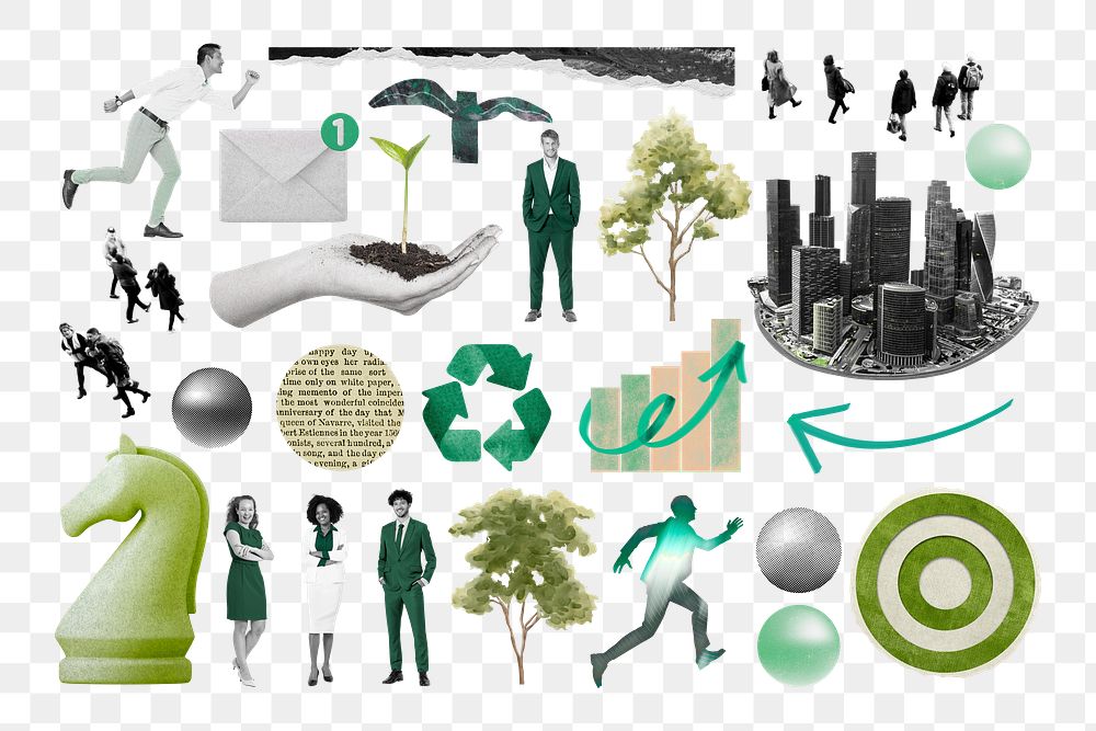 Sustainable business png illustration sticker set, transparent background