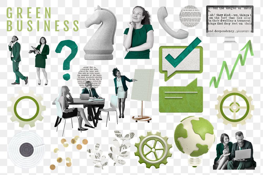 Green business png illustration sticker set, transparent background