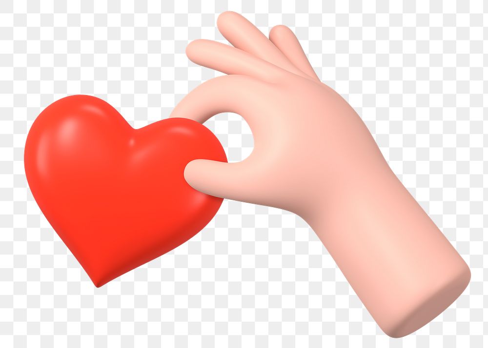 3D hand holding png heart, charity & donation concept, transparent background