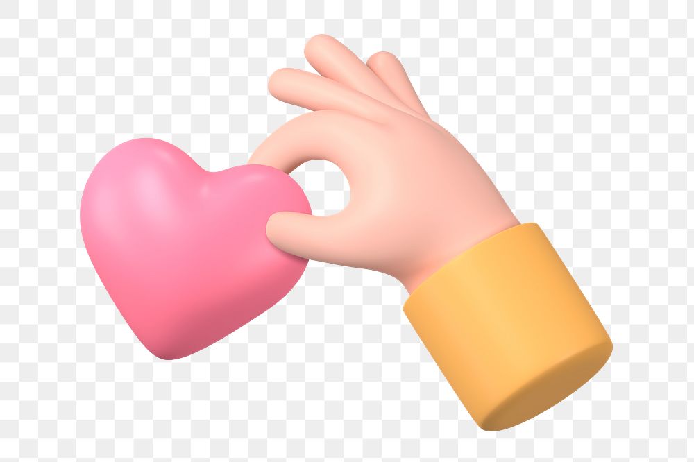 Hand holding heart png sticker, 3D graphic on transparent background