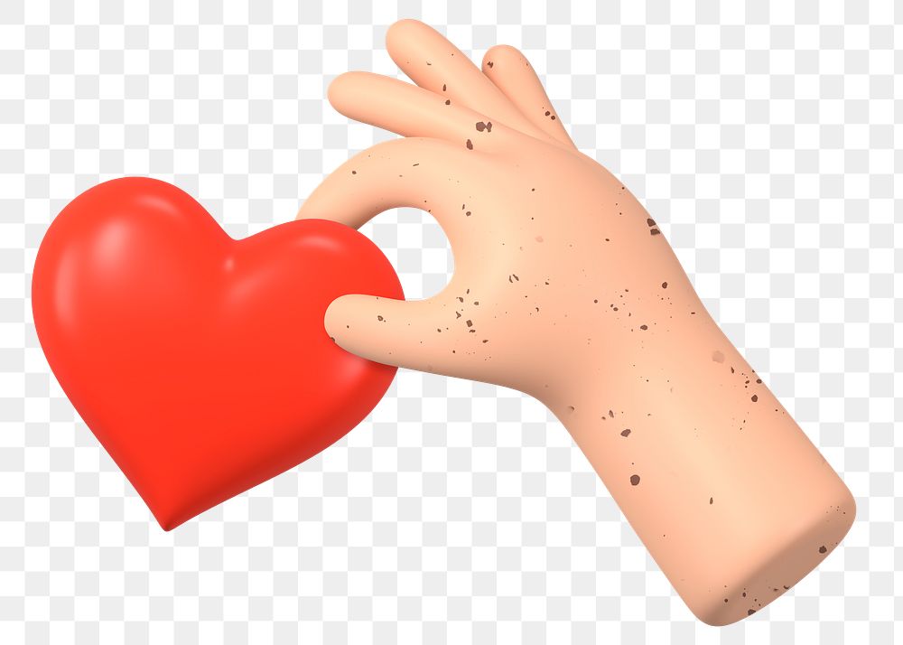 Hand png picking up heart,  3D illustration, transparent background