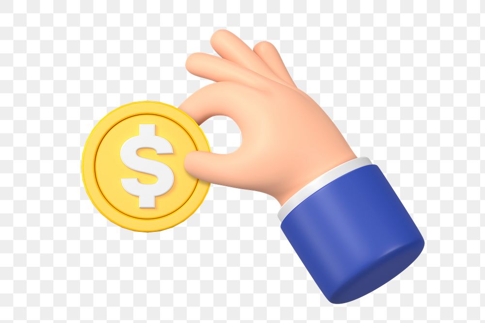 Hand holding coin png sticker, money and finance 3D graphic, transparent background