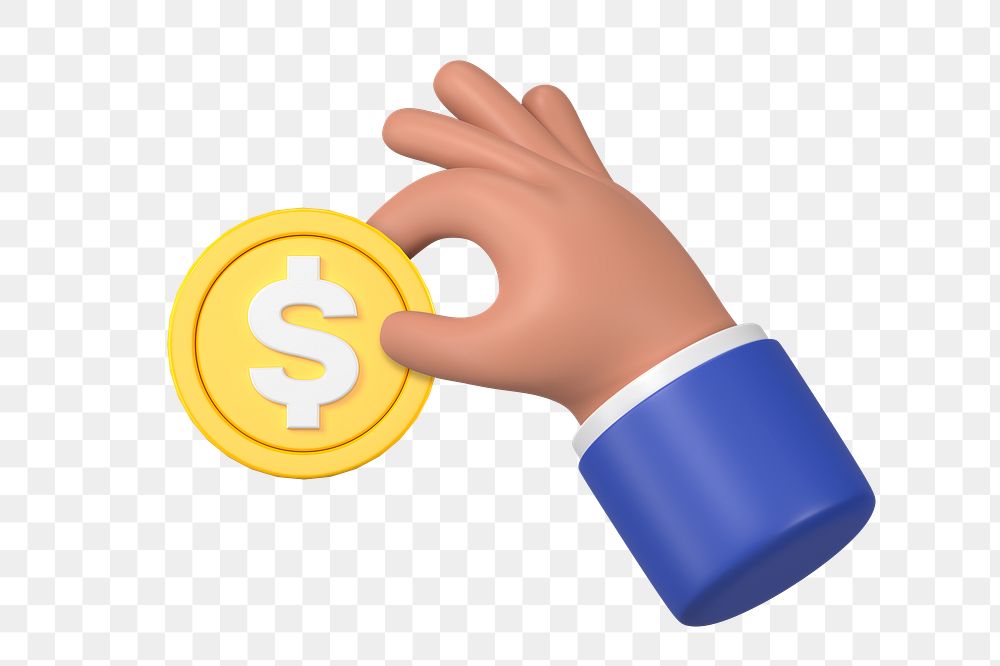 Hand holding coin png sticker, money and finance 3D graphic, transparent background