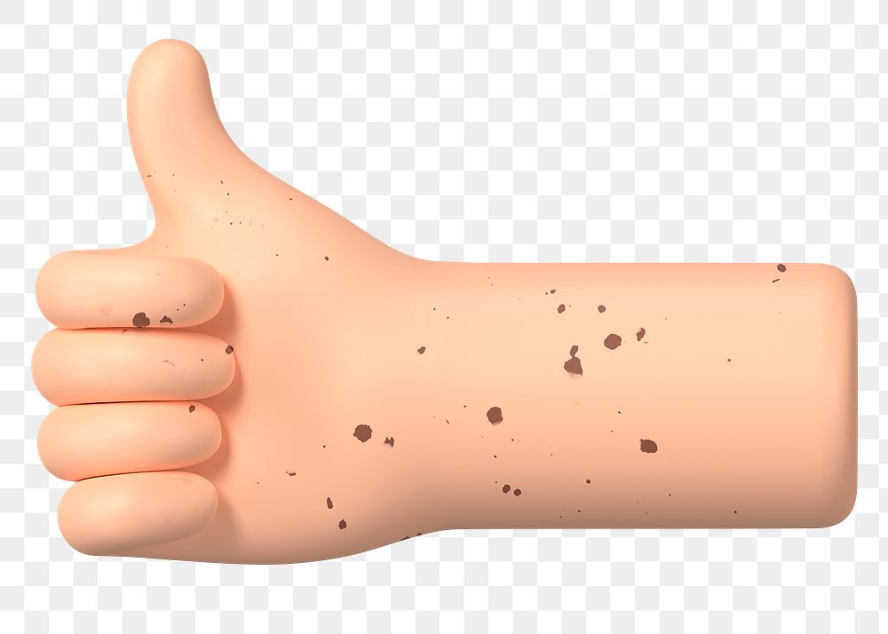 Thumbs up hand png gesture, freckled skin, 3D illustration, transparent background