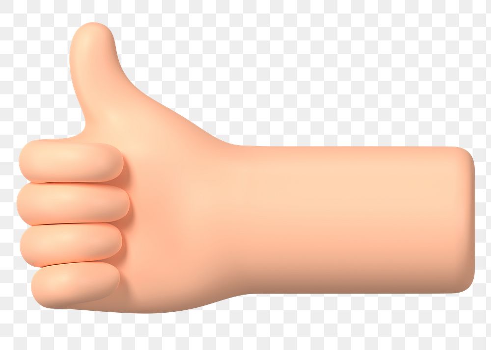 Thumbs up hand png gesture, 3D illustration, transparent background