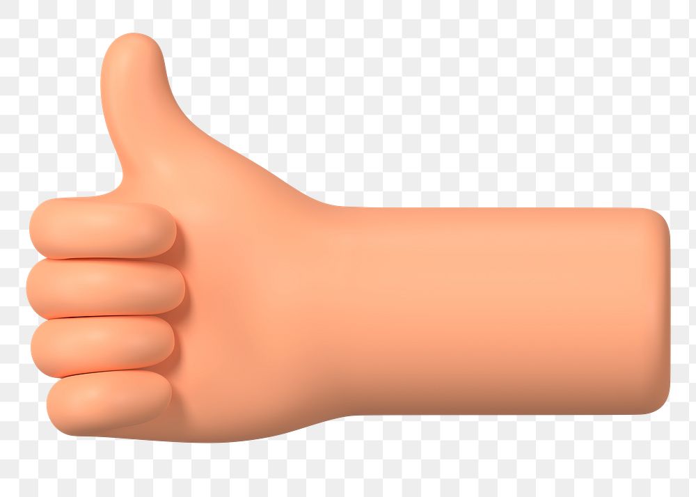 Thumbs up hand png gesture, 3D illustration, transparent background