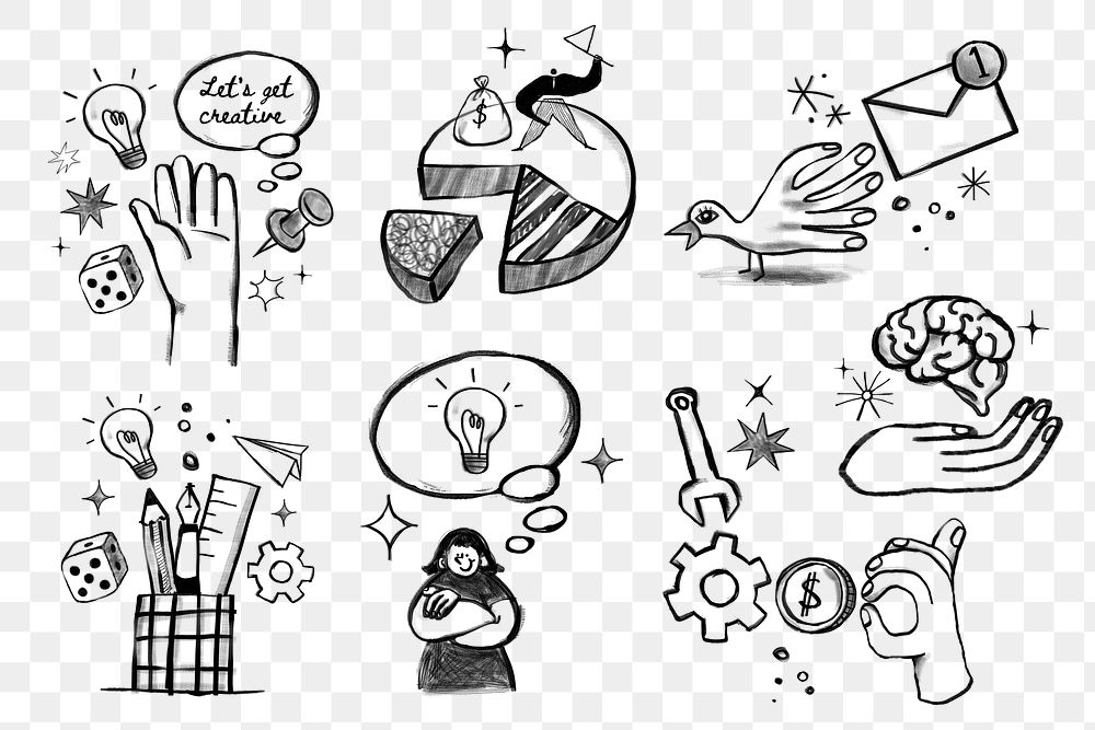 Business doodles png illustration sticker set, transparent background