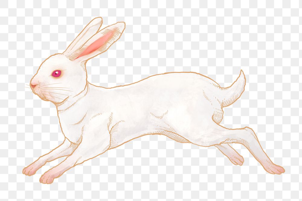 Jumping white rabbit png sticker, Chinese zodiac animal illustration, transparent background