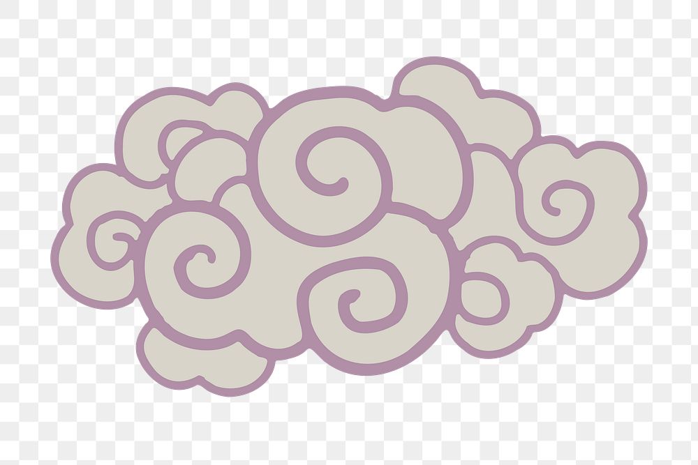 Purple cloud png sticker, traditional Chinese graphic, transparent background