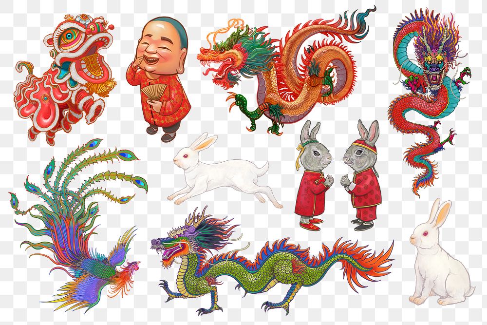 Chinese New Year png sticker celebration, festive graphic set, transparent background