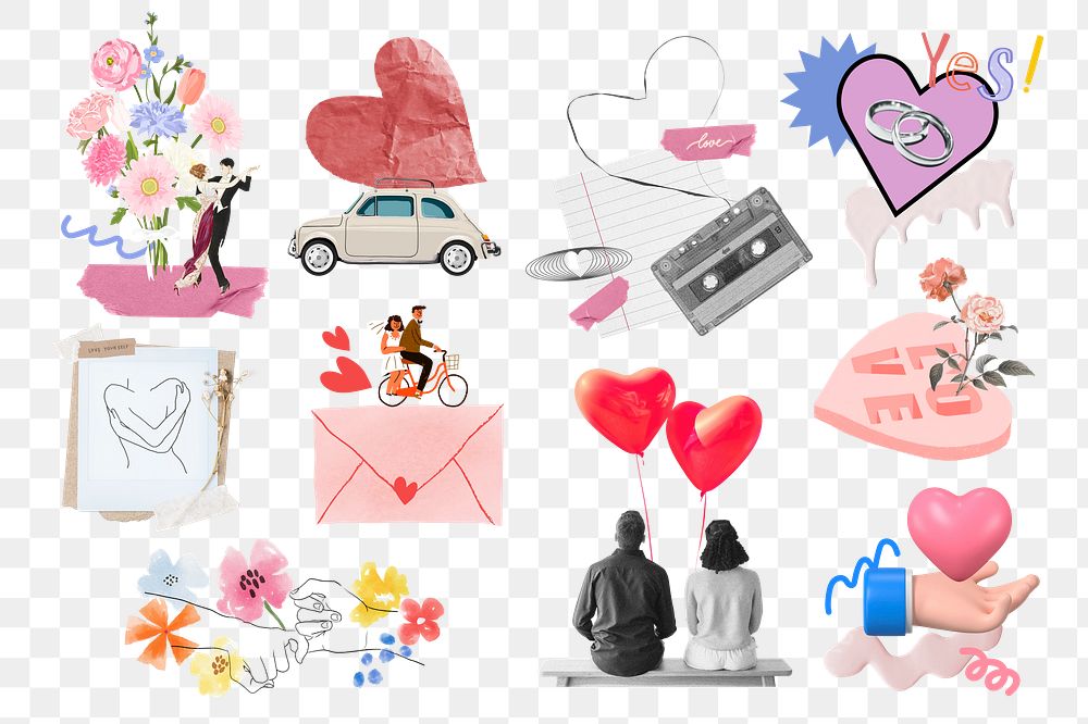Cute Valentine's celebration png sticker, aesthetic collage element set, transparent background