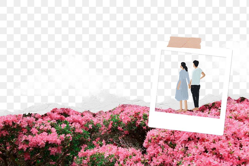 Floral couple png border, ripped paper, transparent background