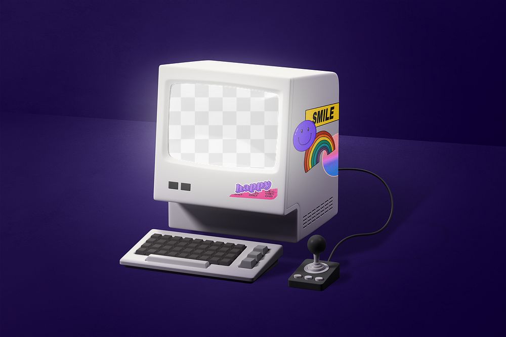 Retro computer png screen mockup, transparent design