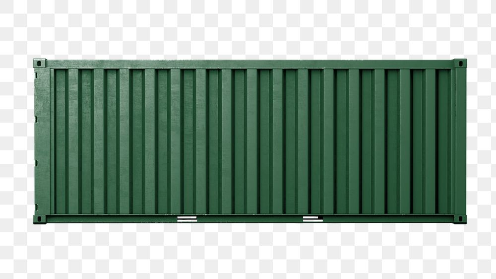 Green shipping container png sticker, 3D cargo on transparent background