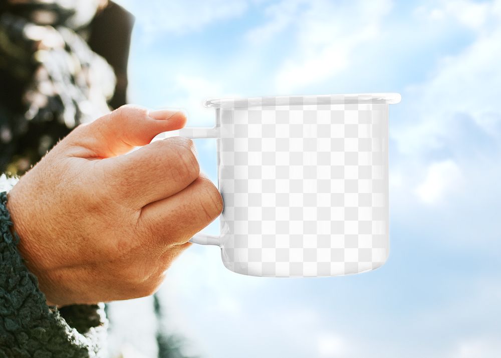 Enamel mug png mockup, transparent design