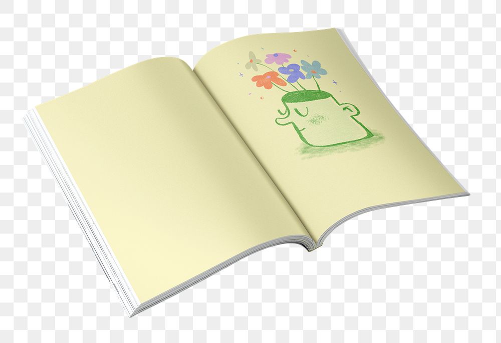 Open magazine png, self-growth doodle drawing, transparent background