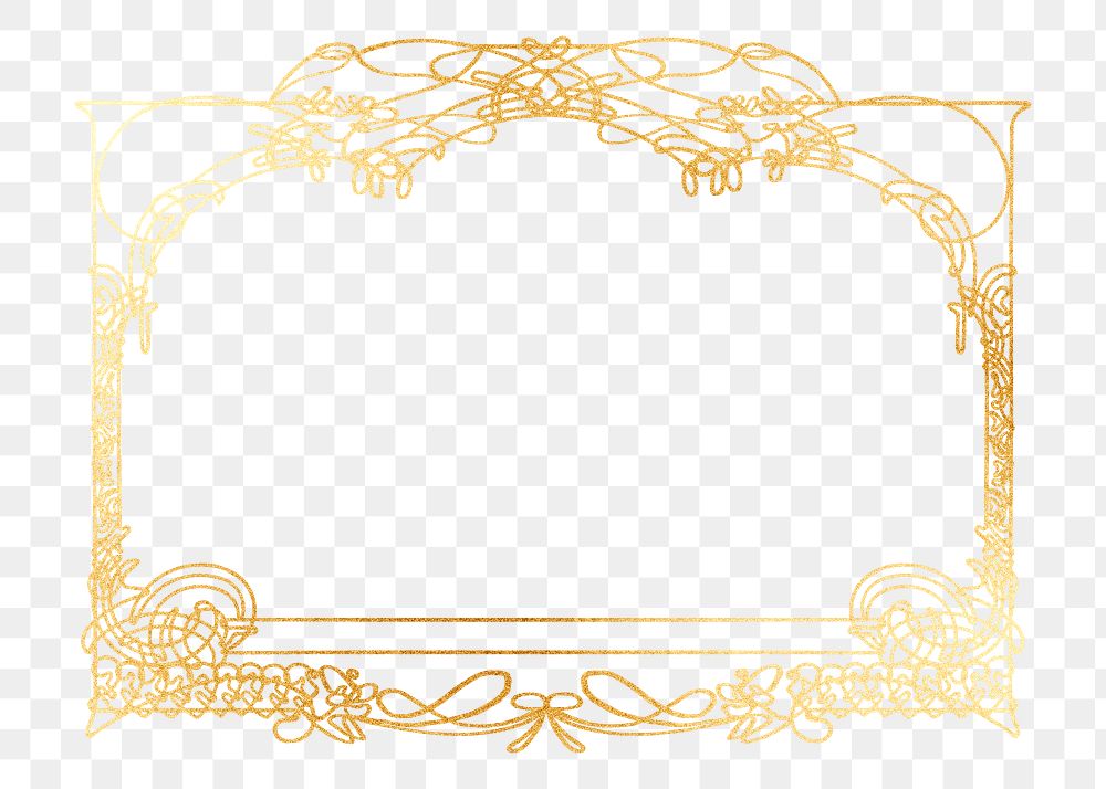 Gold ornate png frame, Alphonse Mucha's famous artwork on transparent background, remixed by rawpixel
