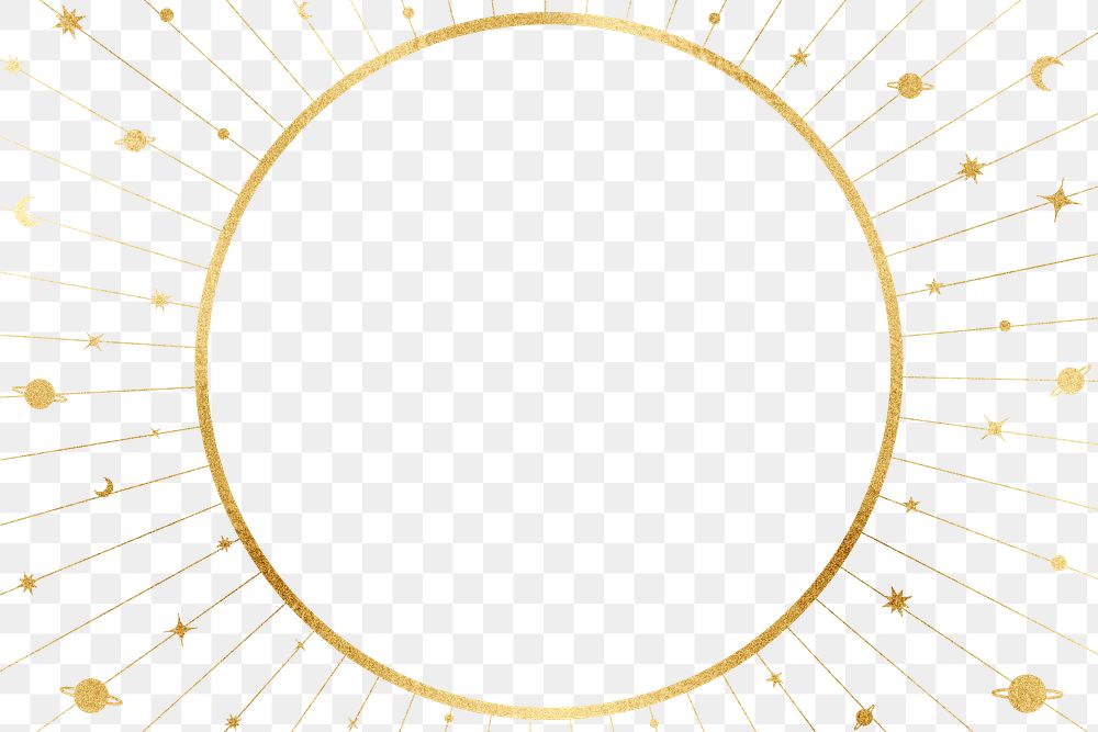 Golden galaxy png frame, round aesthetic design on transparent background