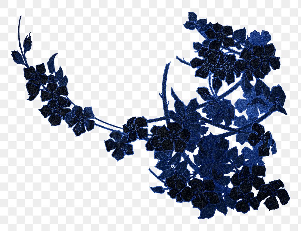 Dark blue flower png botanical sticker, transparent background, remixed by rawpixel