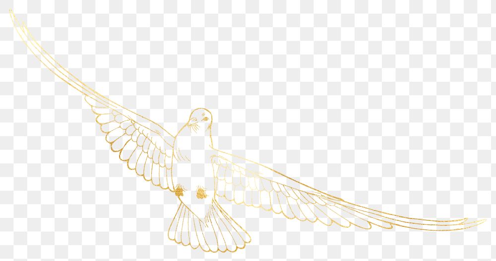 Golden dove png bird sticker, transparent background, remixed by rawpixel