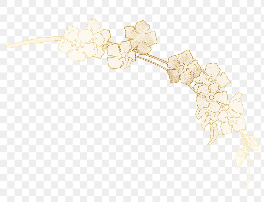 Gold flower png botanical sticker, transparent background, remixed by rawpixel