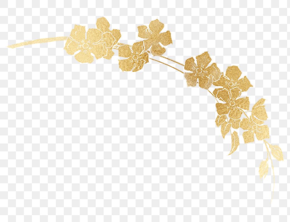 Gold flower png botanical sticker, transparent background, remixed by rawpixel