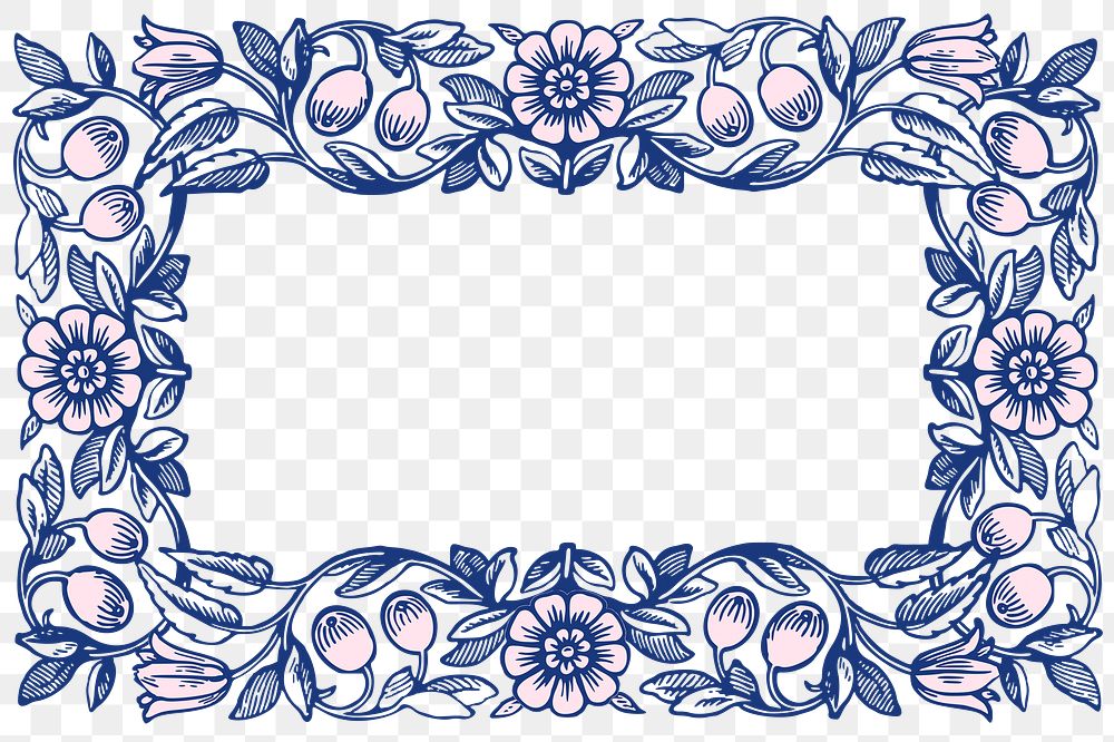 Vintage flower png frame, ornamental design, transparent background, remixed by rawpixel