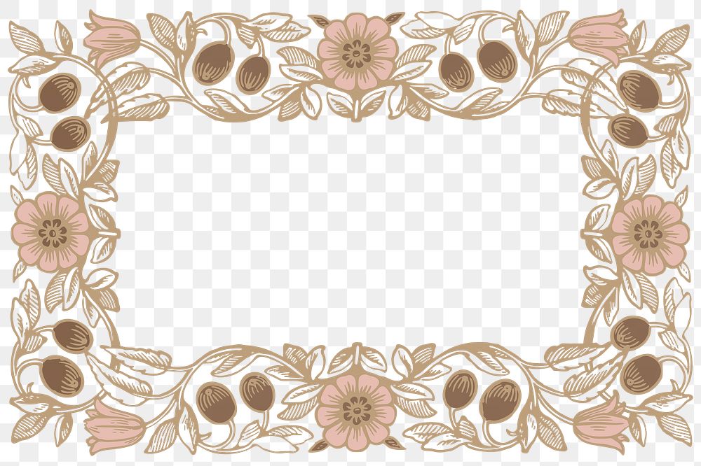 Brown floral png frame, vintage ornament, transparent background, remixed by rawpixel