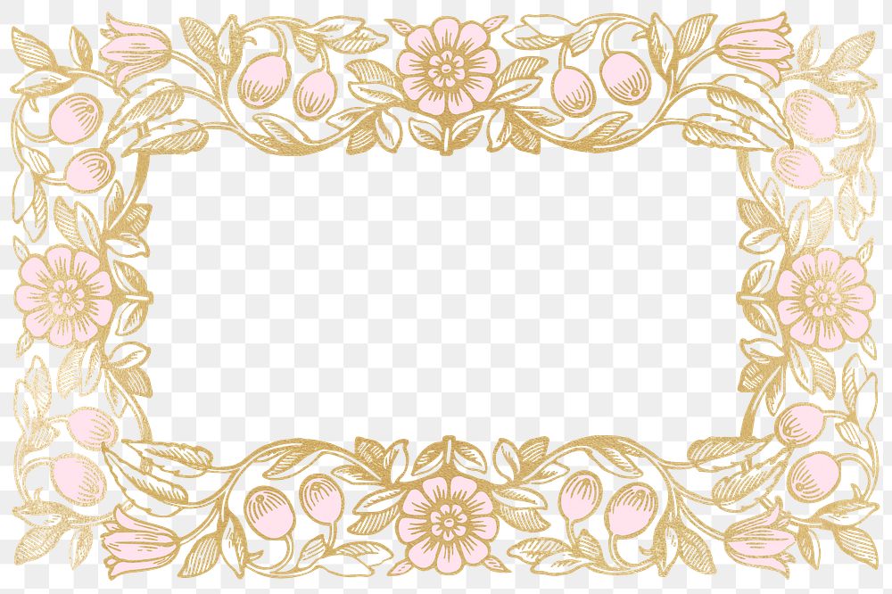 Vintage wedding png frame, floral design, transparent background, remixed by rawpixel